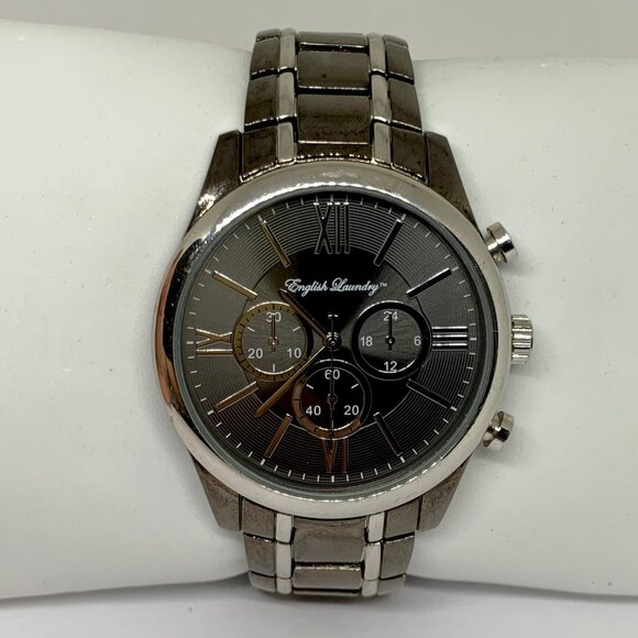 Mens English Laundry Analog Watch 43mm case black tone Stainless Steel Band runs - Picture 1 of 8